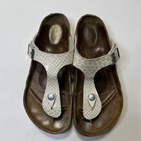 Birkenstock Gizeh Women Slip On Sandals Snake Skin Metallic Size 36 EU / 5 US - Picture 8 of 14